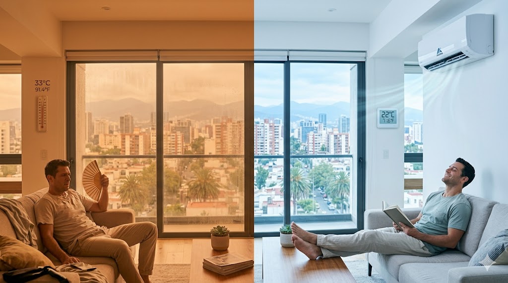 Comparación de un departamento de CDMX antes y después de instalar aire acondicionado Airefix